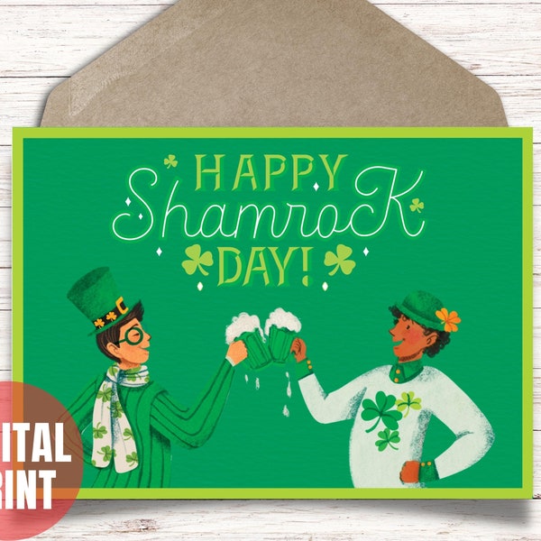 Happy Shamrock Day Card - St Patrick's Day Card - Printable Instant Download PDF - Cut and Fold Card