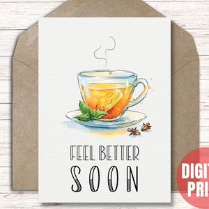 Cartão Feel Better Soon, cartão de melhoras para impressão, download instantâneo PDF JPG - cartão cortado e dobrado 5x7