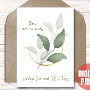 Sympathy Card There Are No Words Thinking of You Card Printable Instant Download PDF JPG - 5x7 Cut and Fold Card