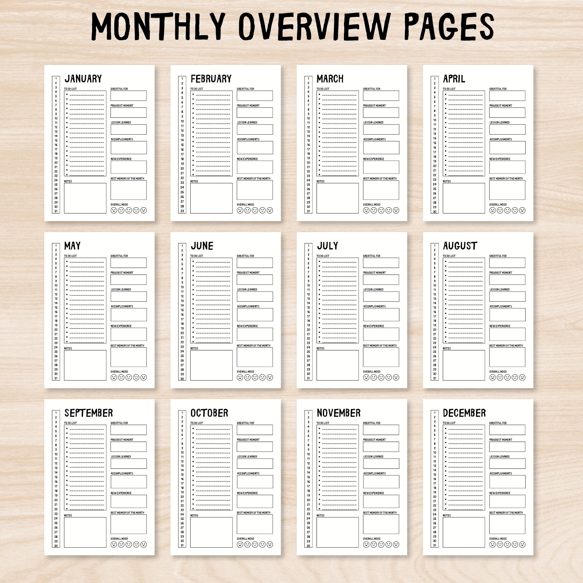 Printable Bullet Journal Bundle, Digital Planner, Yearly Trackers, Mood ...