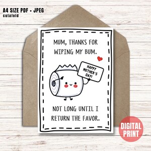 Cartão de Dia das Mães para impressão, cartão engraçado para mãe, cartão bônus para mãe, presente de feliz dia das mães Download instantâneo PDF JPG - cartão cortado e dobrado de 5 x 7 polegadas