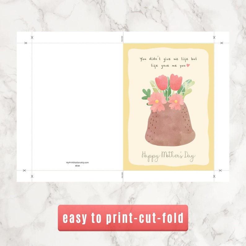 Printable Mothers Day Card for Step Mum, Bonus Mom Card With Flowers, Instant Download PDF JPG ...