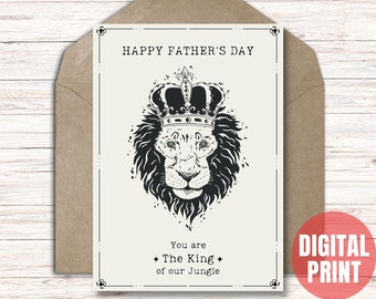 Digital Father's Day Card for Him, Printable Fathers Day Card for Dad, Retro Gift for Grandfather, King of Our Jungle, Digital 5x7 card