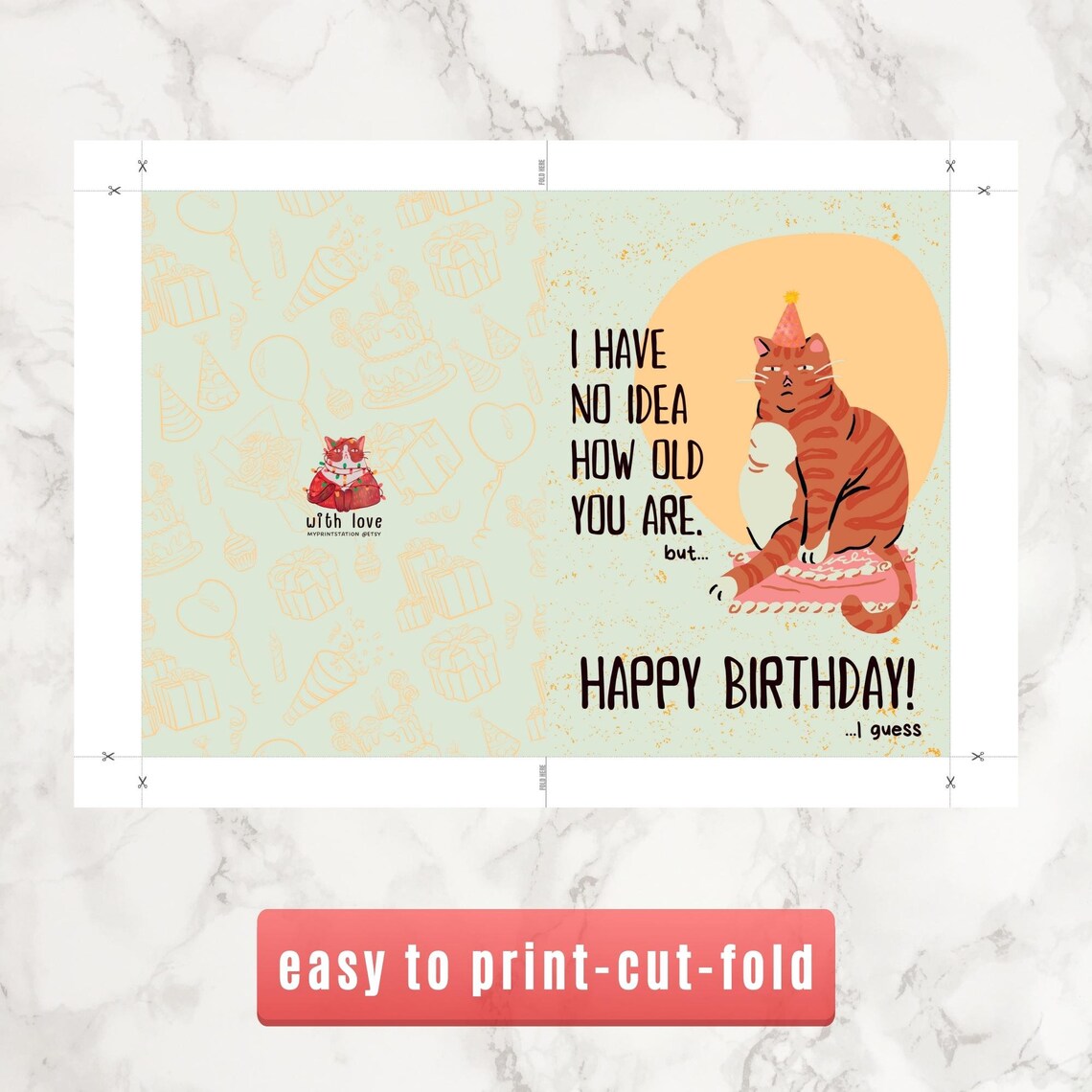 Sarcastic Happy Birthday Card - Funny Cat Card - Printable Instant ...