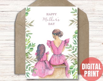 Mother's Day Card, Mom and Daughter, Gift for Mum, A4 Digital Download, DIY, Print at Home 5x7 inch