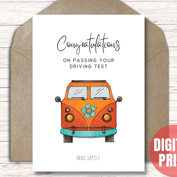 Printable Driving Test Card, New Driver Card, Driving Test Gift, Congratulations On Passing Digital Instant Download, Führerschein Bestanden