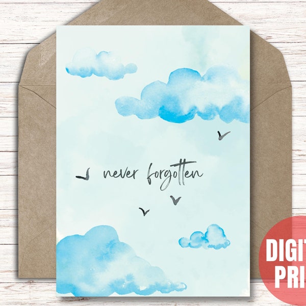 Sympathy Card Never Forgotten Condolence Card Printable Instant Download PDF JPG - 5x7 Cut and Fold Card