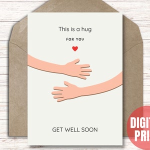 Tarjeta Get Well Soon - Tarjeta de abrazo virtual - Descarga instantánea imprimible PDF JPG - Tarjeta de corte y plegado 5x7
