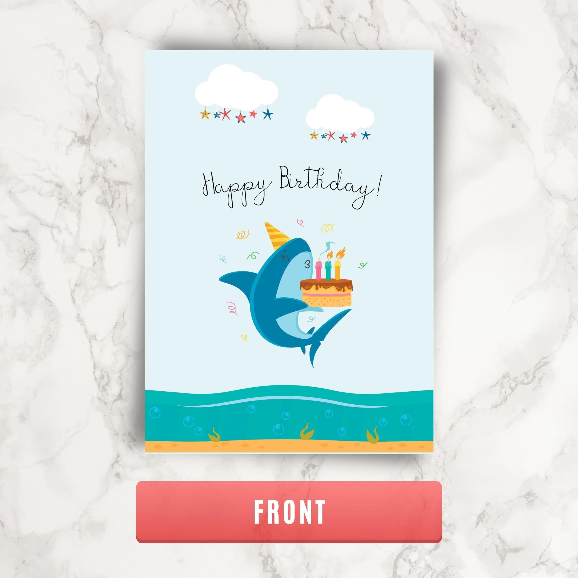 Cute Shark Birthday Card for Kids, Printable Birthday Card for Boys ...