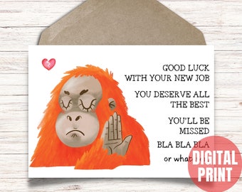 Abschiedskarte, Goodbye Card, Good Luck with Your New Job, - Printable Instant Download PDF JPG- 5 x 7 Cut and Fold Karte