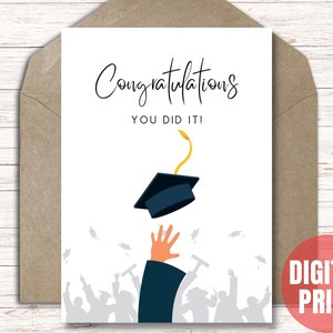 Printable Congratulations Graduation Card with Cap, Happy Graduation Card, Congrats Graduate, Masters Graduation, Digital Graduation Gift