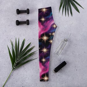 Galaxy Leggings Women – Colorful Star Print Yoga Pants, Space Nebula Tights, Exclusive Custom Design, Athletic & Casual
