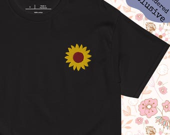 Camiseta Girasol Bordada Unisex – Minimalista Floral – Bordado Girasol – Regalo Naturaleza – 100% Algodón