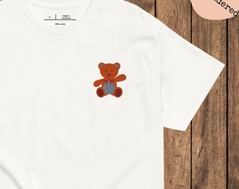 Camiseta Osito Bordada Unisex – Minimalista – Bordado Oso – Regalo Original – 100% Algodón