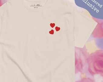 Embroidered Hearts Unisex T-Shirt – Minimalist Love Tee – Cute Heart Embroidery – Exclusive Gift – 100% Cotton