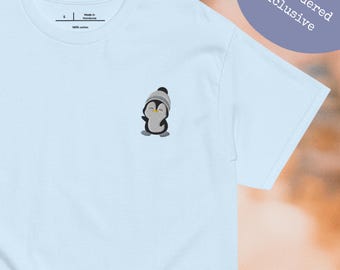 Embroidered Penguin Unisex T-Shirt – Minimalist Cute Animal Tee – Exclusive Penguin Embroidery – Winter Gift – 100% Cotton
