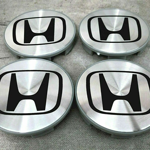Set Of 4 Honda Gray/Silver 69mm Wheel Center Caps With Chrome Logo - Remanufactured OEM Style