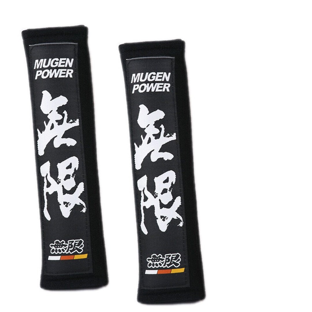 Mugen Black JDM Seat Belt Cover Shoulder Pads Pairs With Embroidery