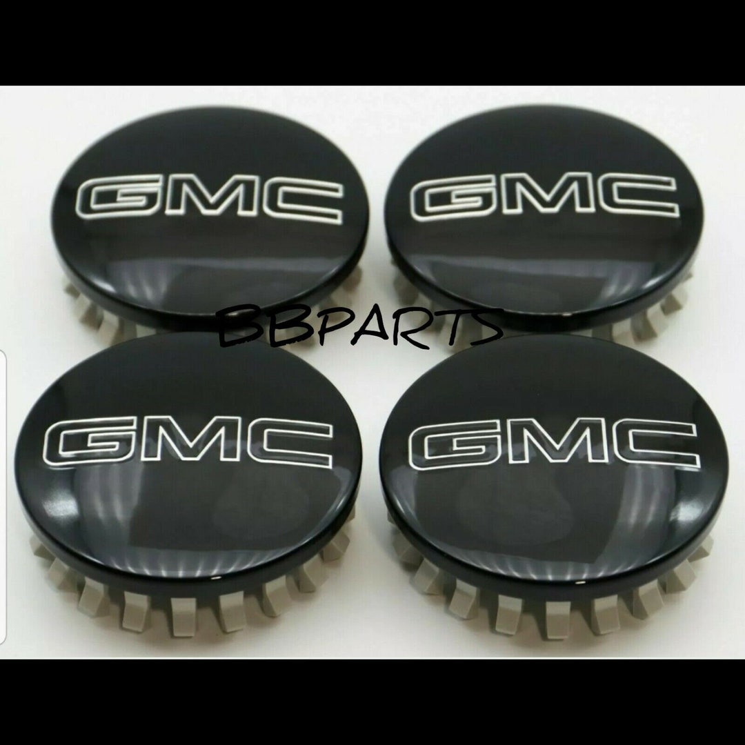 4pcs GMC BLACK/CHROME Wheel Center Caps 83mm 3.25 Sierra Yukon Denali