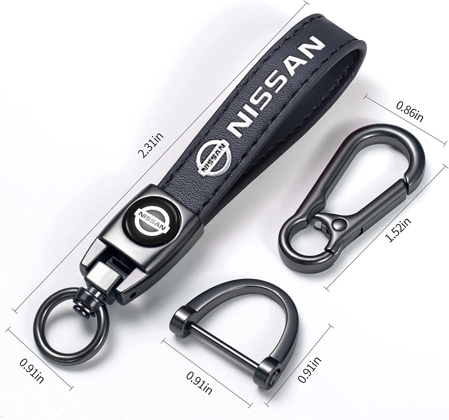 Genuine Leather Black and Silver Car Keychain for Nissan