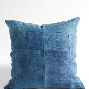 Indigo Vintage Hemp Patchwork Pillow image 1