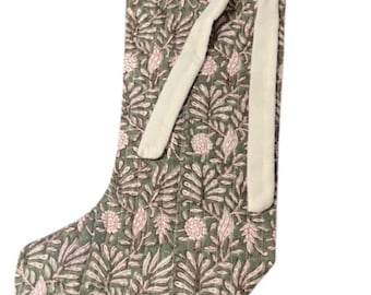 Ivory and Sage Floral Quilted Stocking