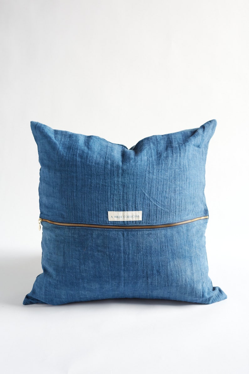 Indigo Vintage Hemp Patchwork Pillow image 2