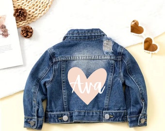 Personalized Toddler Denim Jacket: Custom Name & Heart