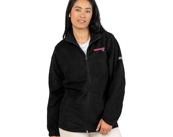 Embroidered Previvor Fleece Jacket, Unisex Columbia Jacket for Mastectomy Recovery, Zip-Up Design