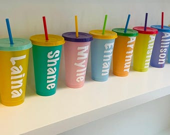 Plastic Tumbler with Lids & Straws: Custom Name Reusable Party Cups