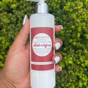 AMBER SAFFRON Aloe Vera and Shea Butter Body Lotion | Daily Moisturizer for Dry Skin | Inspired by Baccarat Rouge 540 | Gifts Under 20