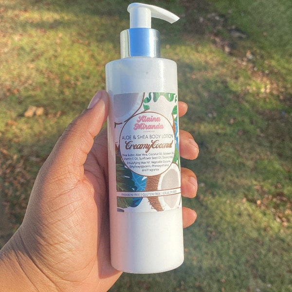 CREAMY COCONUT Aloe Vera & Shea Butter Body Lotion | Natural Daily Moisturizer | Massage Lotion | Stocking Stuffer | Valentines Day Gift