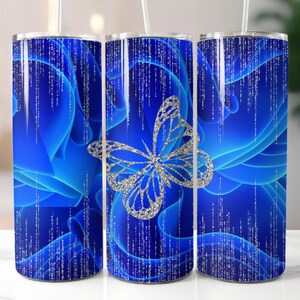 Tumbler Sublimation Design for 20 oz. Tumbler Blue Waves Tumbler wrap Design for butterfly lovers Glitter Tumbler wrap Design