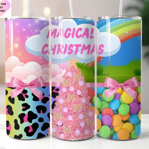 Diseño de envoltura de vaso delgado navideño mágico de 20 OZ; Diseño de sublimación navideña.