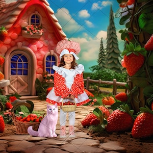 Strawberry Town 2 Digital Backdrop, 2 Digital Backdrops