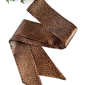 Sash satin wrap belt tie scarf womens silky scarf belt brown leopard print cheetah print gift women fashion accessory animal print  hair tie