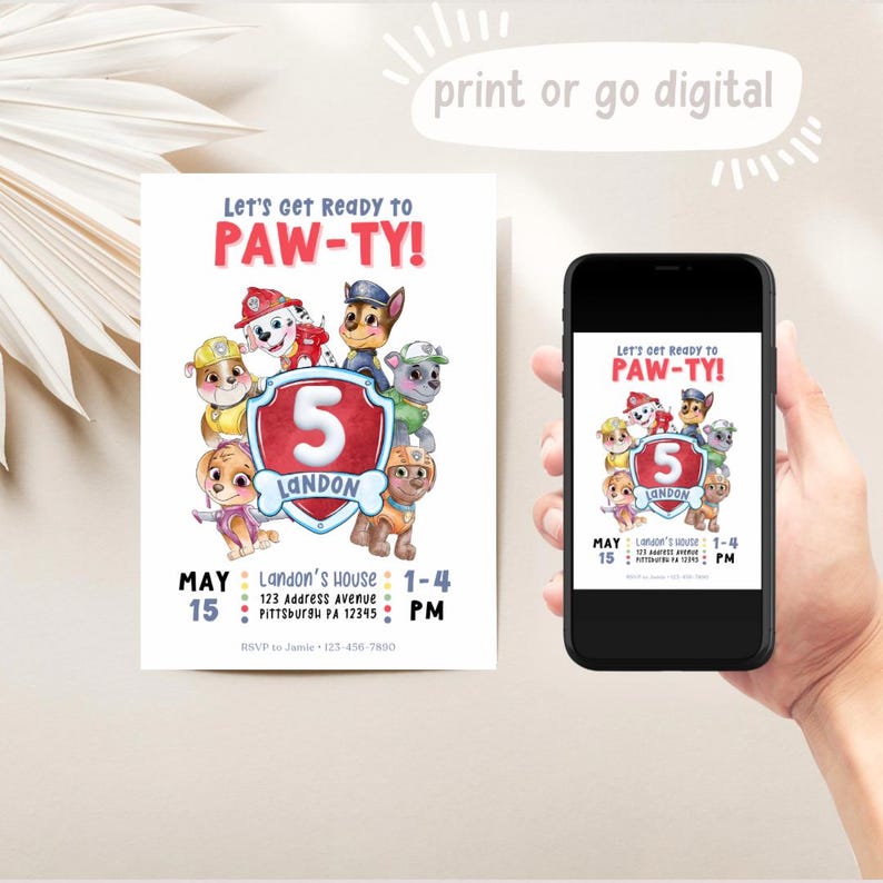 EDITABLE Kids Birthday Invitation Paw Patrol Toddler Birthday Party