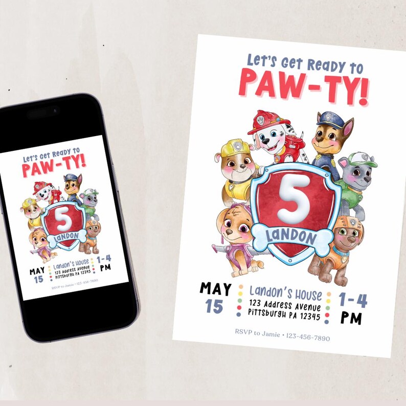 EDITABLE Kids Birthday Invitation Paw Patrol Toddler Birthday Party