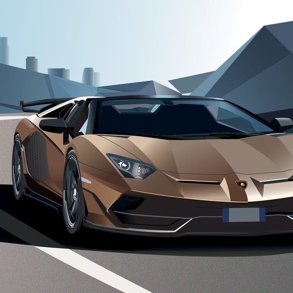 Lamborghini Aventador - art - numérique - vectoriel - car - voiture - voiture de sport - voiture de luxe - poster - affiche