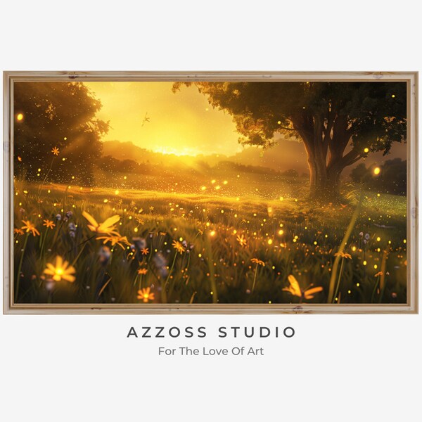 Oil Painting Samsung Frame TV Artwork – Spring, Fireflies, Sunset, Decor for Your Home, Digital Download