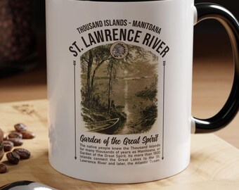 Manitoana, the Garden of the Great Spirit, Thousand Islands Ceramic Coffee Mug,  St. Lawrence River Scene, Nautical Gift, Boaters Gift