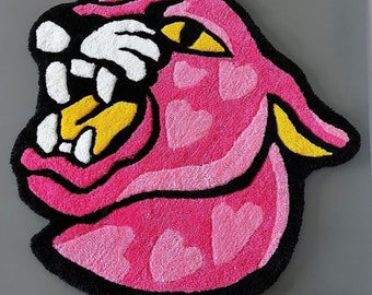 Getuft roze pantertapijt: vloerkleed in tattoo-stijl