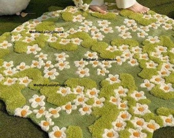 Green garden tufted rug Hand Tufted grass flower carpet/carpet for Kids Room/Gift/custom 3D rug/area rug