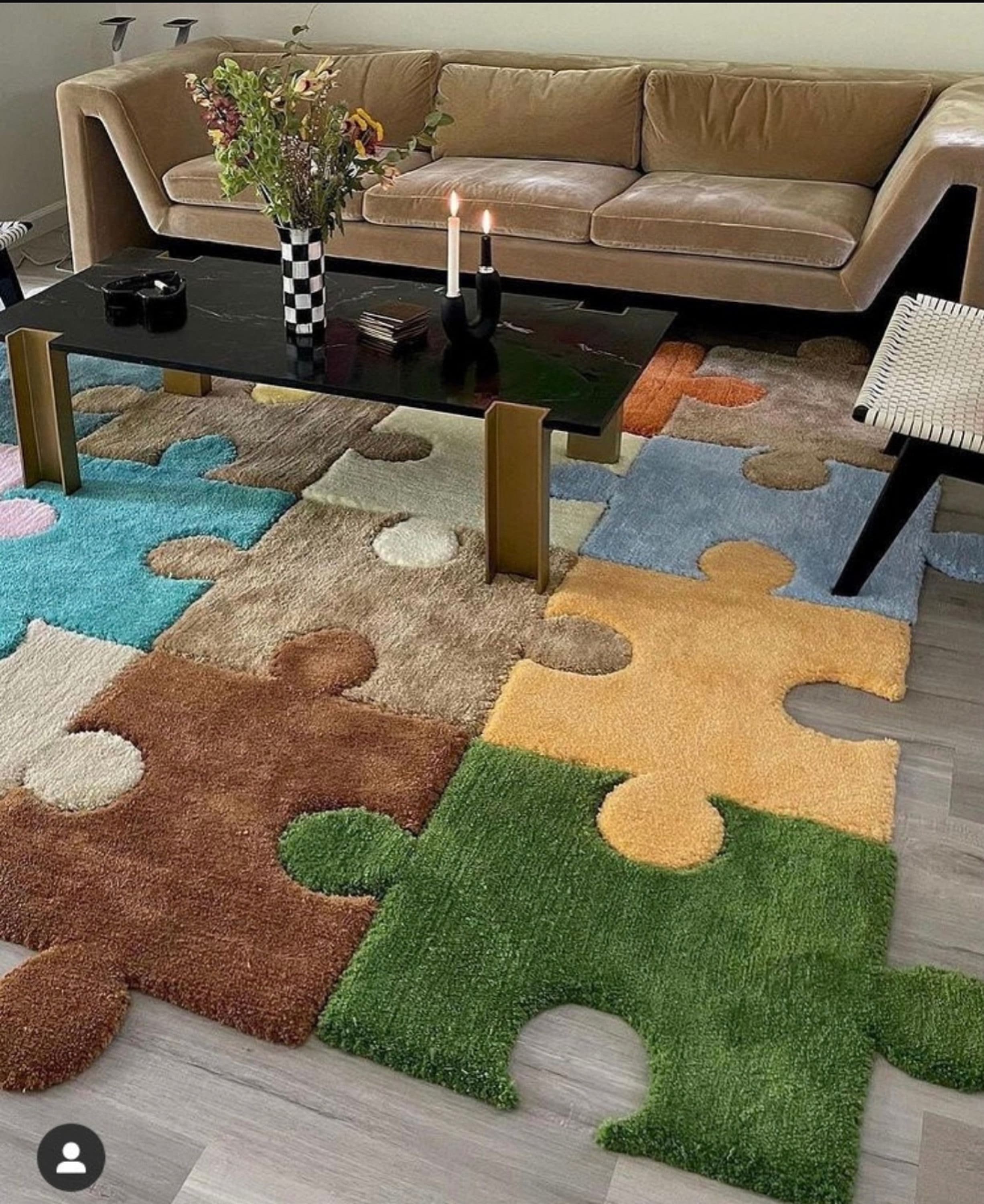 Handmade custom tufted puzzle area rug /jigsaw puzzle rug/handcrafted rug/  16 block of puzzle rug