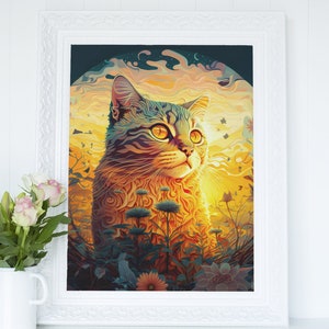Printable Psychedelic Cat Painting | Wall Art | Best Wall Art Now Shop | Downloadable Digital | Psychedelic Cat 0001