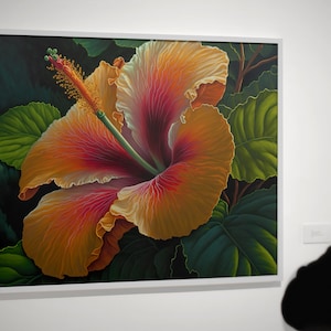 Hibiscus flower painting with vibrant colors digital download wall orange red Hibiscus flower printable art best Hibiscus painting