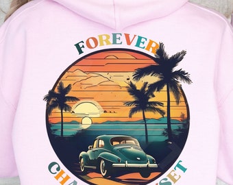 Sunset Hoodie: Retro Beach Sweatshirt, Coconut Girl Surf Style