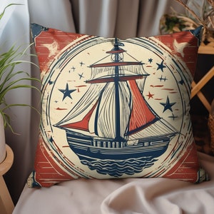Nautical Themed Throw Pillow and Cover, Boat Accessories, Sailboat Pillow, Gift for Nautical Enthusiasts, Pillow for Boat, Boat Decor Pillow