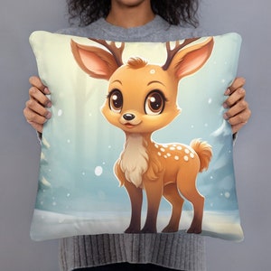 Baby Reindeer Christmas Pillow, Kid Reindeer Pillow, Reindeer Throw Pillow, Deer Christmas Pillows, Reindeer Holiday Pillow