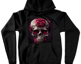 Rose Design Hooded Sweatshirt - Skull Hoodie - Gothic Hoodie